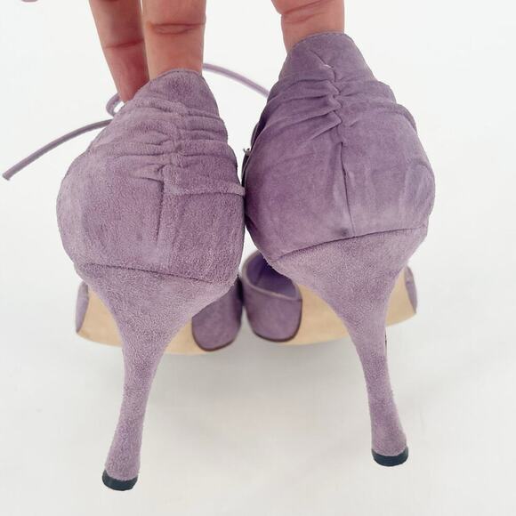 Manolo Blahnik Retro Lavender Suede Ruched Ankle Tie Pointed Toe Pump size IT 40 - Picture 9 of 11